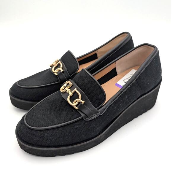 NYDJ Edward Suede Wedge Loafers Shoes Almond Toe Women's Black Size US9M EU40 - Picture 1 of 12